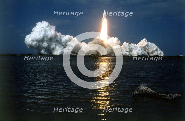 Space Shuttle 'Columbia' lifting off, Kennedy Space Center, Merritt Island, Florida, USA, 1980s. Creator: NASA.