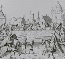 Jousting in honour of  Isabella of Bavaria's entrance into Paris, 20 June 1389 , 15th cent (1877).  Creator: Unknown.