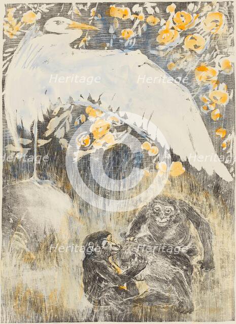 Heron with three monkeys, 1905. Creator: Theo van Hoytema.
