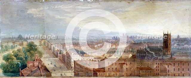 Aerial view of Knightsbridge, London, c1845. Artist: George Robert Vawser