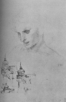 'Head of an Apostle and Study of Architecture', c1480 (1945). Artist: Leonardo da Vinci.
