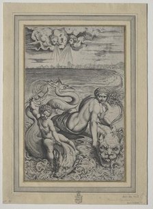 Love and Cupid Carried by Dolphins, 1500s. Creator: Marco Dente (Italian, c. 1486-1527).