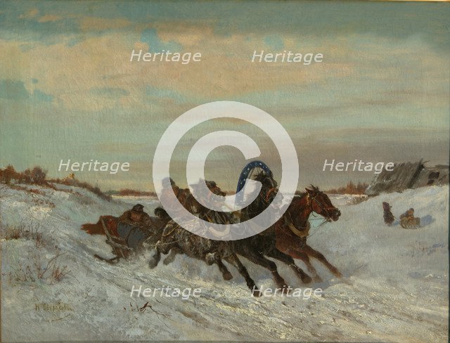 Troika on a Winter Road, End 1860s-Early 1870s. Artist: Sverchkov, Nikolai Yegorovich (1817-1898)