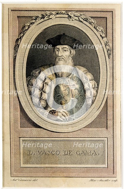 Vasco de Gama (1469-1624), Portugese navigator, engraving after a drawing by Antonio Carnicero.