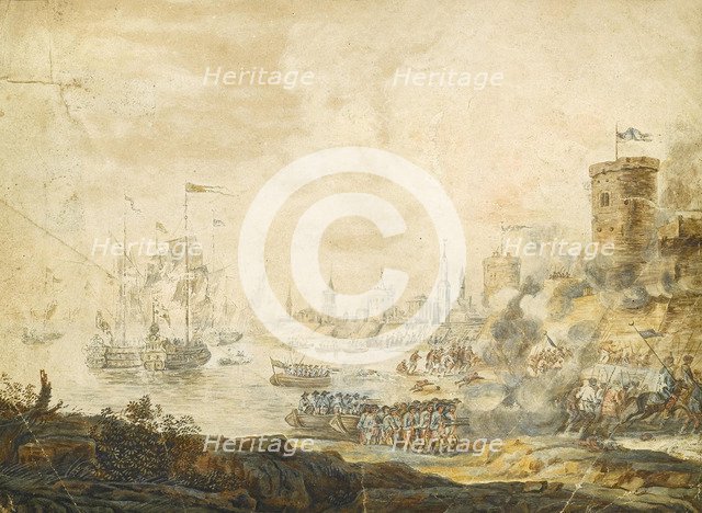 The naval Battle of Chesma on 5 July 1770, 18th century. Artist: Anonymous  