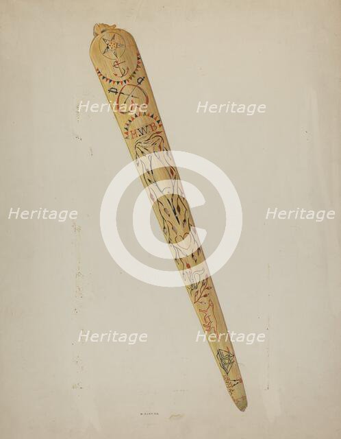 Scrimshaw: Swordfish Bill, c. 1941. Creator: Oscar Bluhme.