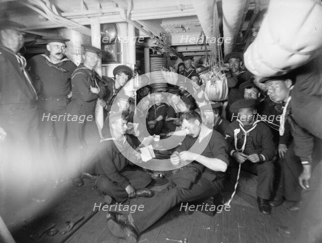 U.S.S. Brooklyn, just before turning in, between 1896 and 1899. Creator: Unknown.