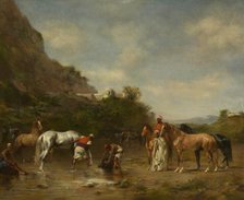 Arabs Watering Their Horses, 1872. Creator: Eugene Fromentin.