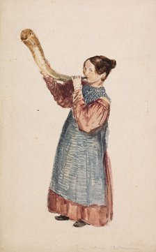 Girl Blowing Horn, c1820s. Creator: David Cox the Elder.