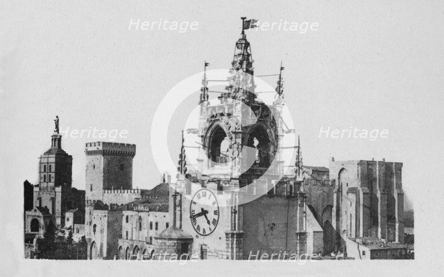 'Avignon - The Jacquemart Tower, Church Notre-Dame of Doms and Popes Palace', c1925. Artist: Unknown.