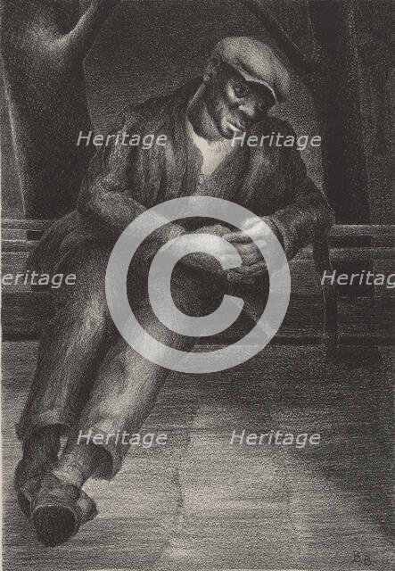 Man on Bench, ca.1935 - 1943. Creator: Barbara Burrage.