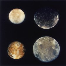 Four moons of Jupiter, Io, Europa, Ganymede and Callisto, 1979. Artist: Unknown