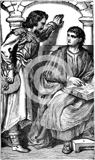 Waldenses missionary/troubador showing his vernacular Bible, c1170. Artist: Unknown