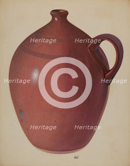 Economy Redware Jug, c. 1937. Creator: Edward White.