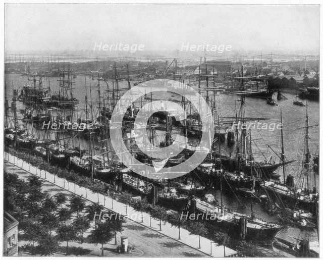 Hamburg harbour, Germany, late 19th century.Artist: John L Stoddard