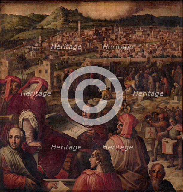 Arnolfo di Cambio shows the plan to enlarge Florence, 1563-1565. Artist: Vasari, Giorgio (1511-1574)