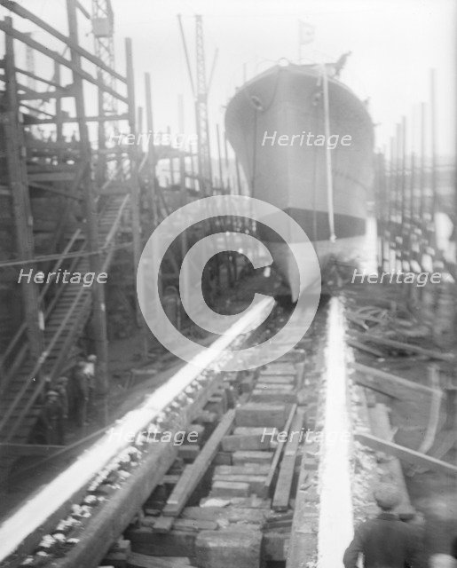 The launch of the 2nd Argentine Destroyer 'Tucuman', 16 Oct 1928. Creator: Kirk & Sons of Cowes.