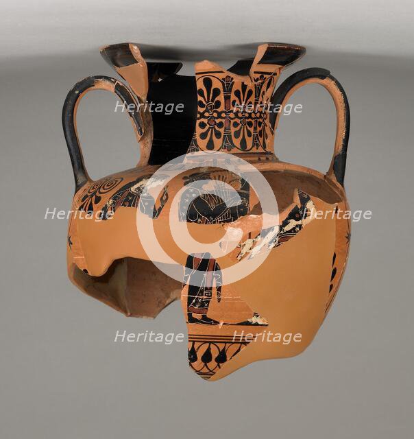 Fragmentary Attic Black-Figure Neck Amphora (comprised of 34 fragments), about 510 BC. Creator: Unknown.