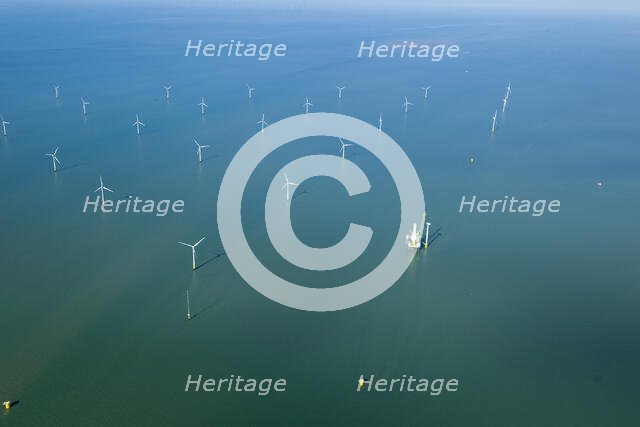 Construction of new wind turbine at Kentish Flats Offshore Wind Farm, 2015. Creator: Historic England.