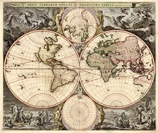 Orbis terrarum nova et accuratissima tabula, ca 1690. Artist: Visscher, Nicolaes (1618-1679)