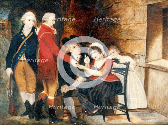 A woman telling a man's fortune, early-mid 19th century. Creator: Alfred Chalon.