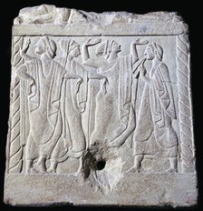 Etruscan relief of dancers and a musician, 6th century BC. Artist: Unknown