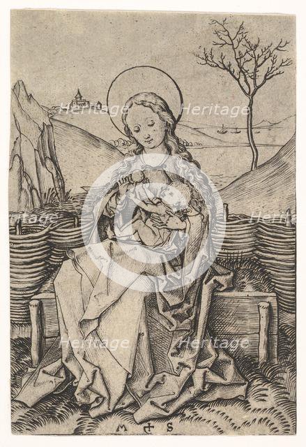 Virgin and Child on a Grassy Bench, ca. 1435-1491. Creator: Martin Schongauer.