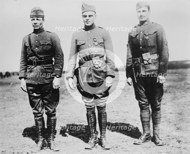 Maj. T. [Theodore] Roosevelt, Jr., Lieut. C.R. Holmes, Sgt. J.A. Murphy, 5 Apr 1918. Creator: Bain News Service.