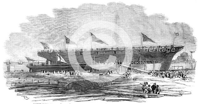 Launch of H.M. Gun-Boat "Pelter", and the Portuguese Steam-ship "Dom Pedro Secondo", at..., 1854. Creator: Unknown.