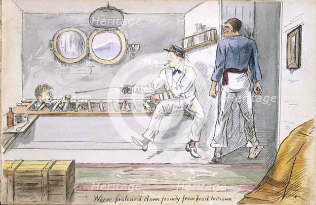 Fastened down firmly from head to crown...' , c1880. Creator: English School (19th Century).