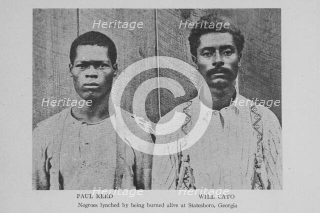 Paul Reed; Will Cato; Negroes lynched by being burned alive at Statesboro; Georgia, 1908. Creator: Unknown.