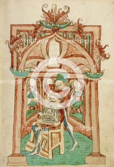 The Hermit Being Shaved; Barlaam und Josaphat, 1469. Creators: Hans Schilling, Diebolt Lauber.