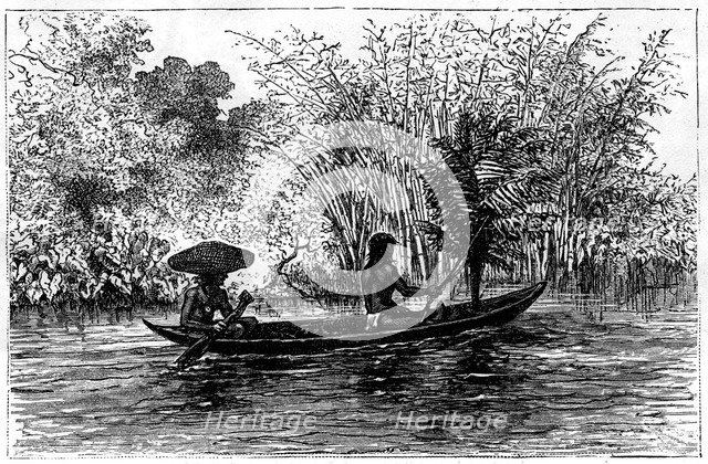 Dugout in the Essequibo River, Guyana, 19th century. Artist: Edouard Riou