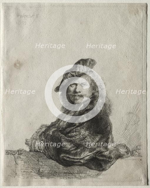 Self-Portrait Leaning on a Stone Sill, 1639. Creator: Rembrandt van Rijn (Dutch, 1606-1669).