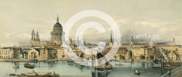 Boats on the River Thames and St Paul's Cathedral, City of London, 1850s. Artist: Maclure