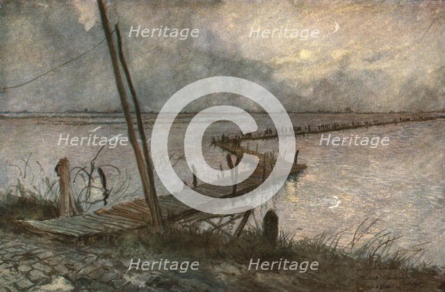 ''En Belgique; les inondations devant Ramscapelle.', c1915. Creator: Francois Flameng.