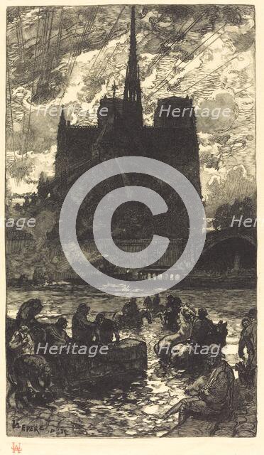 Watering-place behind Notre-Dame (L'abreuvoirderriere Notre-Dame), 1897. Creator: Auguste Lepere.