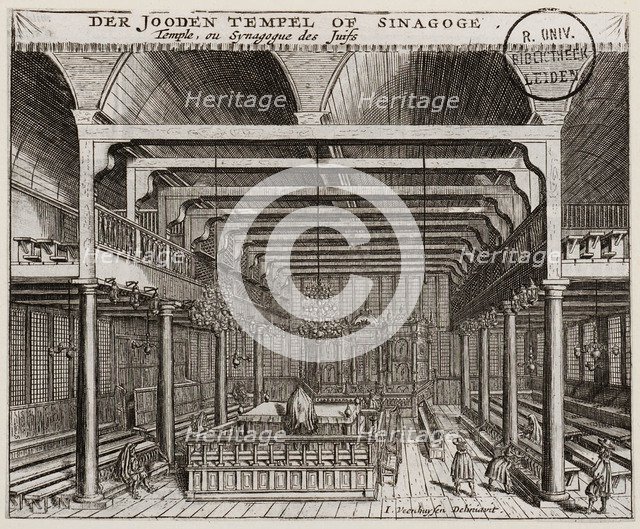 Interior of the Portuguese Synagogue in Amsterdam. Artist: Veenhuysen, Jan (active 1656-1685)