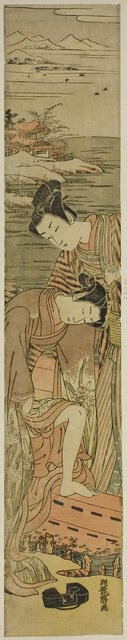 Young Woman Drops her Geta as She Boards a Boat, c. 1773. Creator: Isoda Koryusai.