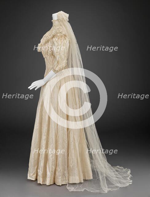 Wedding Dress with Veil and Fan, 1906. Creator: Unknown.