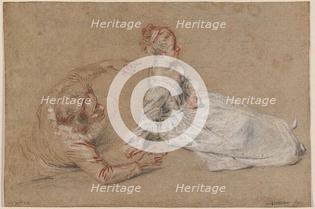 A Man Reclining and a Woman Seated on the Ground, c. 1716. Creator: Jean-Antoine Watteau.