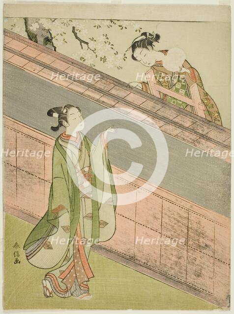 A Young Woman Returning a Ball to a Young Man, c. 1767. Creator: Suzuki Harunobu.
