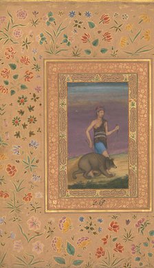 Dervish Leading a Bear, Folio from the Shah Jahan Album, recto: ca. 1630-40; verso: ca. 1530-40. Creators: Govardhan, Mir 'Ali Haravi.