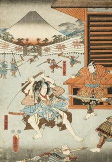 Night Attack of the Soga Brothers: Soga no Juro Sukenari and Koga no Saburo, c1850. Creator: Utagawa Kunisada.