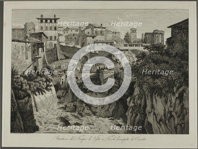 Scene of the Temple of Vesta at Tivoli Facing the Cascades, 1795. Creator: Albert Christoph Dies.