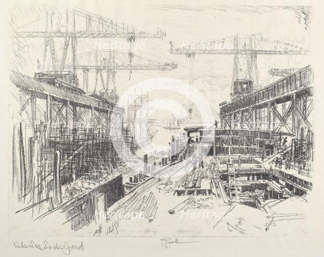 The Sea Lord's Yard, c. 1912. Creator: Joseph Pennell.