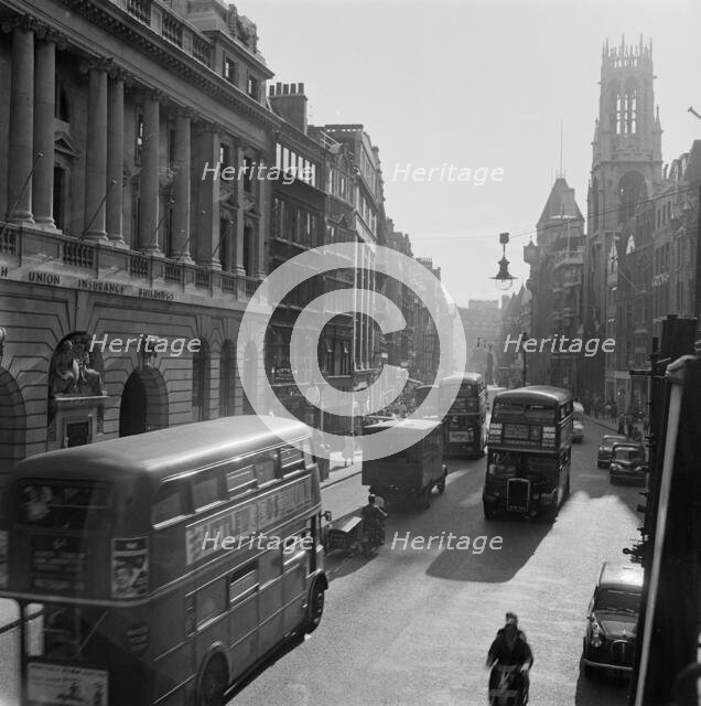 London buses on a busy Fleet Street, City of London, 1960-1970. Creator: John Gay.