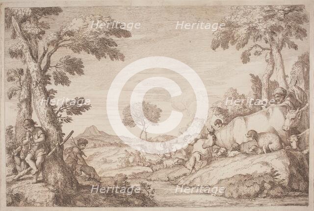 A Pastoral Journey with a Boy Playing His Flute by a Tree, 1759. Creator: Gaetano Gherardo Zompini.