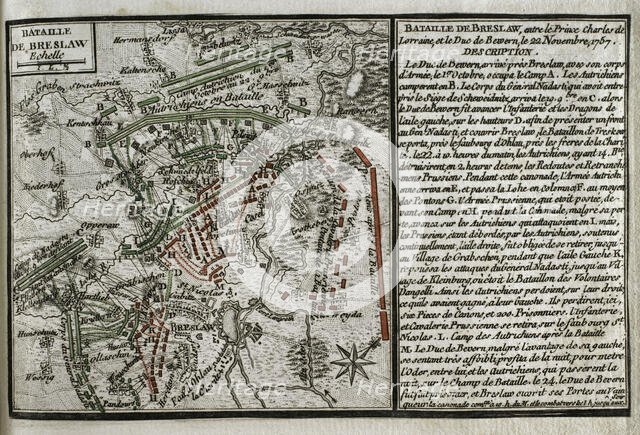 Seven Years War (1756-1763): Third Silesian War - map of the Battle of Breslau, 1757 (1765). Creator: Jean de Beaurain.