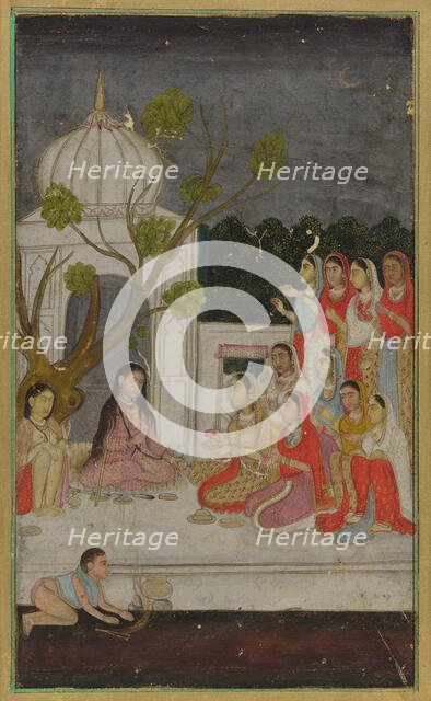 Fortune-telling; a group of women on a terrace at night, 18th century. Creator: Unknown.